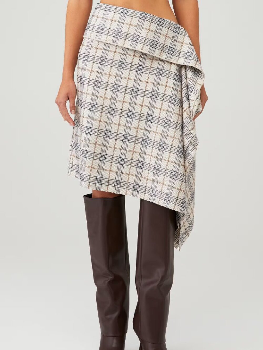 NWT Lioness Allure Midi Skirt Beige Plaid